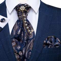 Premium Silk Ascot Tie Brooch Pin Set