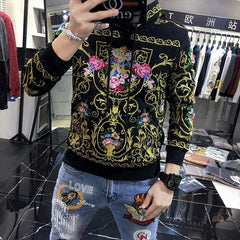 Flower Embroidery Hooded Men Sweatshirt