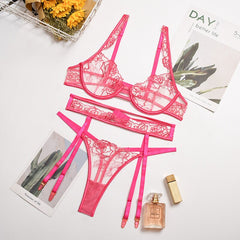 Embroidery 3-piece Lace Bra Set