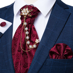 Premium Silk Ascot Tie Brooch Pin Set