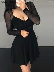 Black Dot Long Sleeve Dress