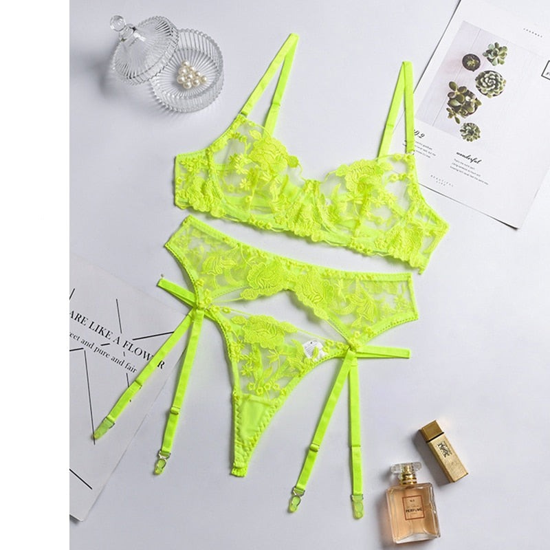 Floral Lingerie 3-Piece Set
