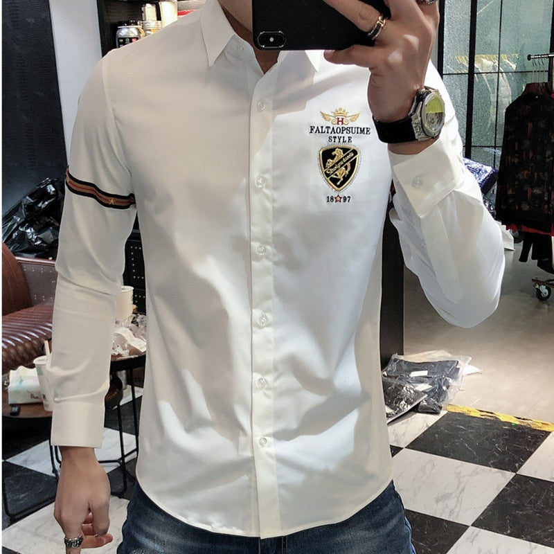 Embroidery Slim Fit Men Shirt