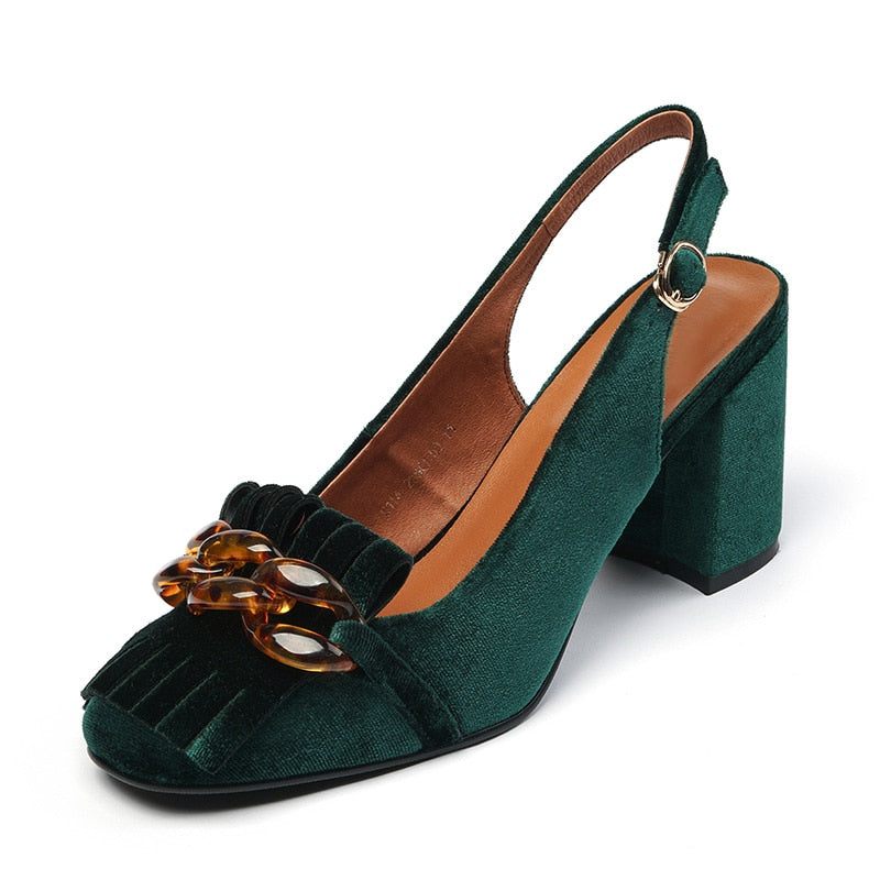 velvet crystal chain shoe
