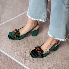velvet crystal chain shoe