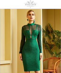 Green Long Sleeve Bandage Dress