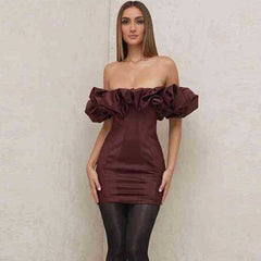 Satin Ruffles Sleeve Dresses