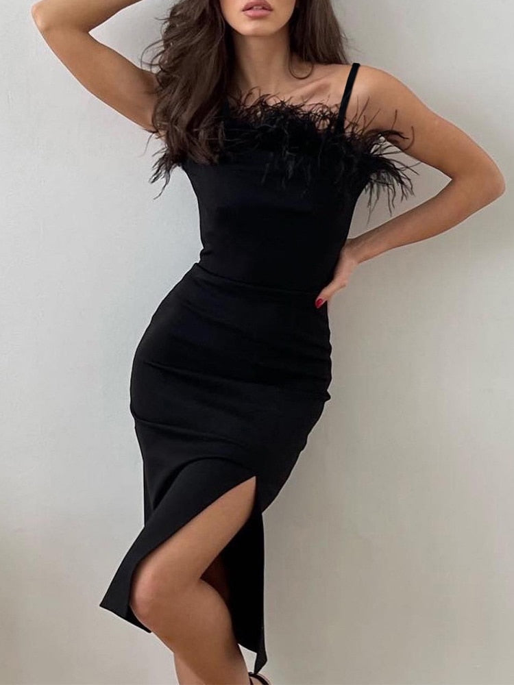 Strap Feather Dress