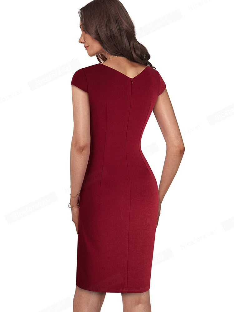 Front Split Office Plain Dress