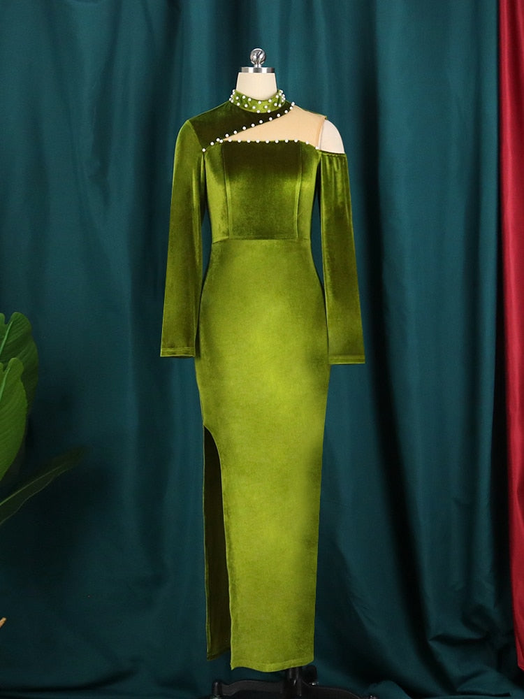 Long-Sleeve Velvet Dress
