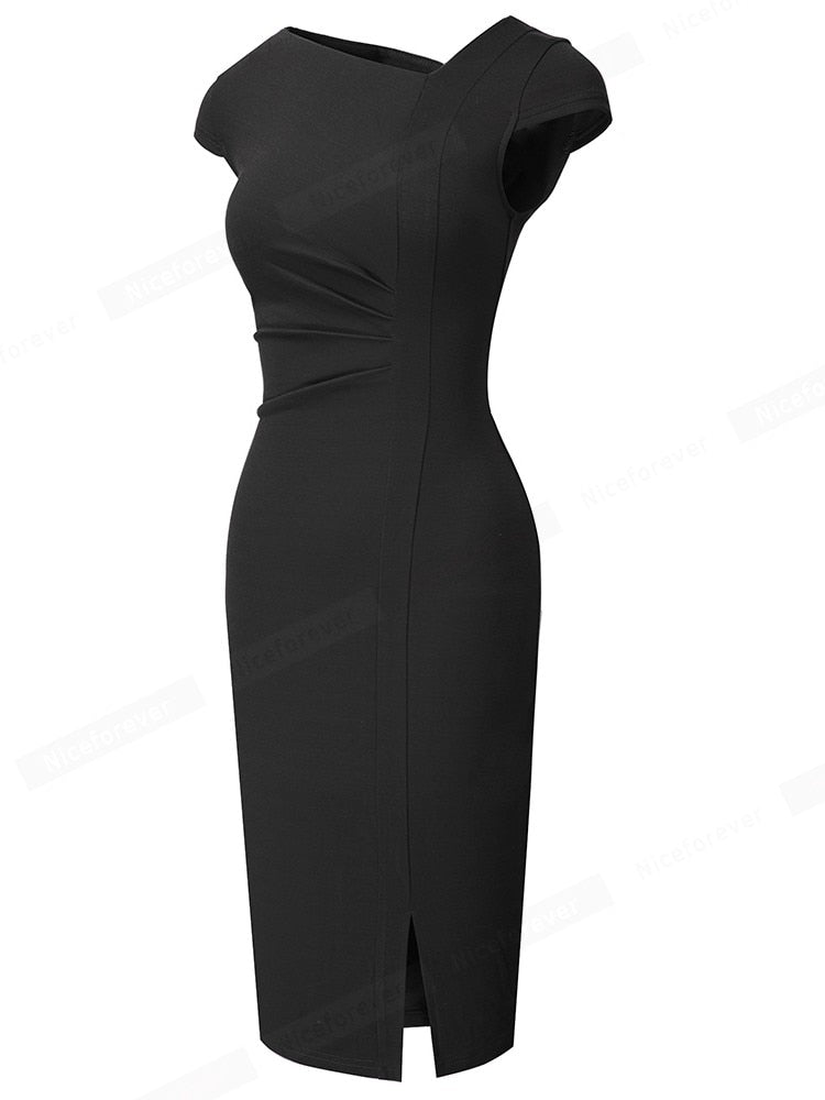 Front Split Office Plain Dress