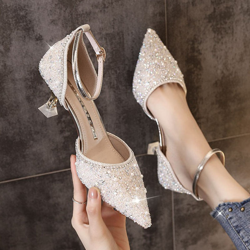 Ankle Strap Crystal Shoes