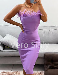 Summer Strapless Backless Feather Dress