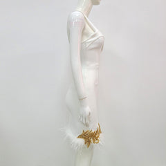 Glitter Feather White Mini Dress