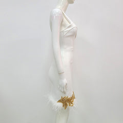 Glitter Feather White Mini Dress