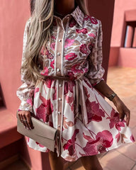 Floral Print Button Mini Dress