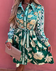 Floral Print Button Mini Dress
