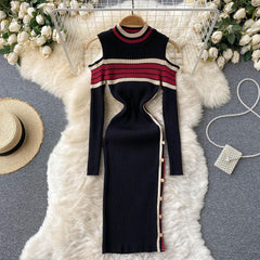 Off Shoulder Color Striped Dress