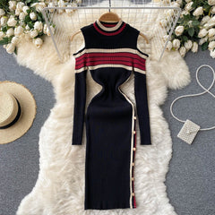 Off Shoulder Color Striped Dress