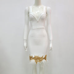 Glitter Feather White Mini Dress