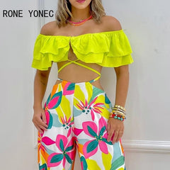 Spaghetti Strap Top/ Floral Print Pants Set