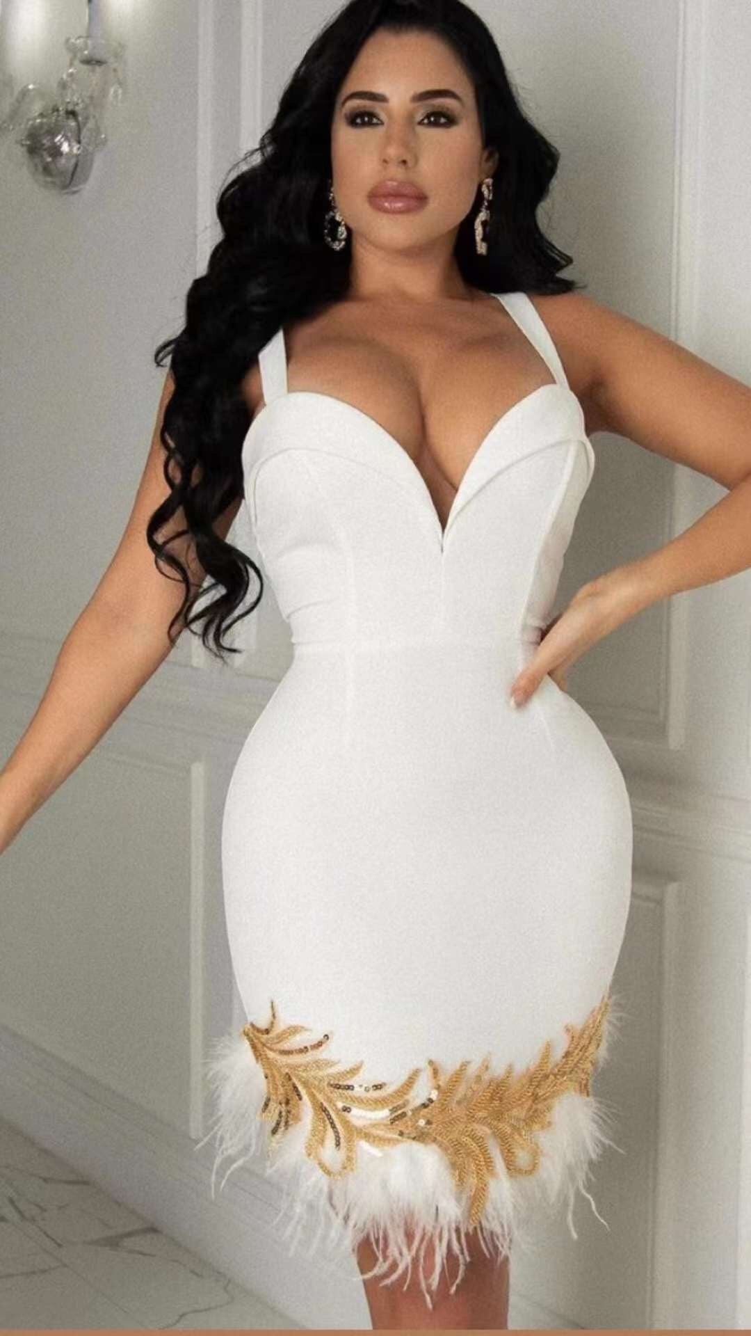 Glitter Feather White Mini Dress