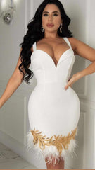 Glitter Feather White Mini Dress