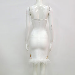 Glitter Feather White Mini Dress