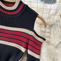 Off Shoulder Color Striped Dress