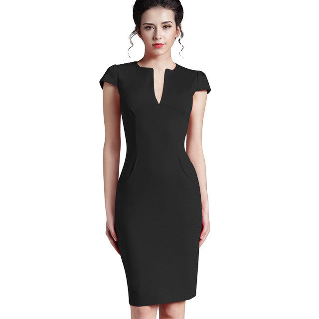 Vintage Solid Deep V neck Dress