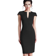 Vintage Solid Deep V neck Dress