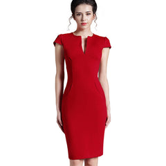 Vintage Solid Deep V neck Dress