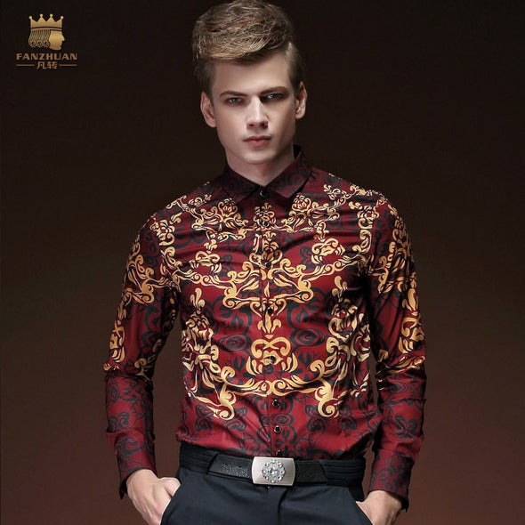 Red personality long sleeved men shirt
