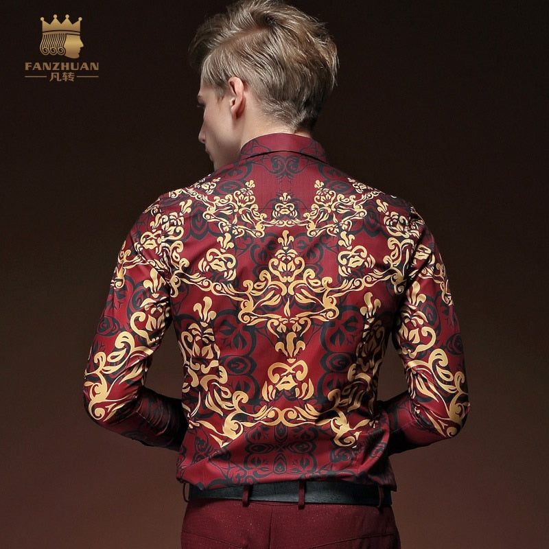 Red personality long sleeved men shirt