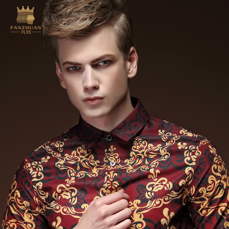 Red personality long sleeved men shirt